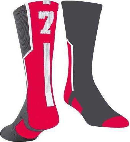 TCK Player ID Number Single Crew Sock (NOT a Pair) - Gray Rd Wh - HIT a Double