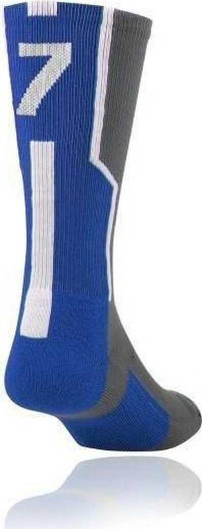 TCK Player ID Number Single Crew Sock (NOT a Pair) - Gray Ry Wh - HIT a Double