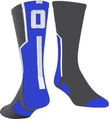 TCK Player ID Number Single Crew Sock (NOT a Pair) - Gray Ry Wh - HIT a Double