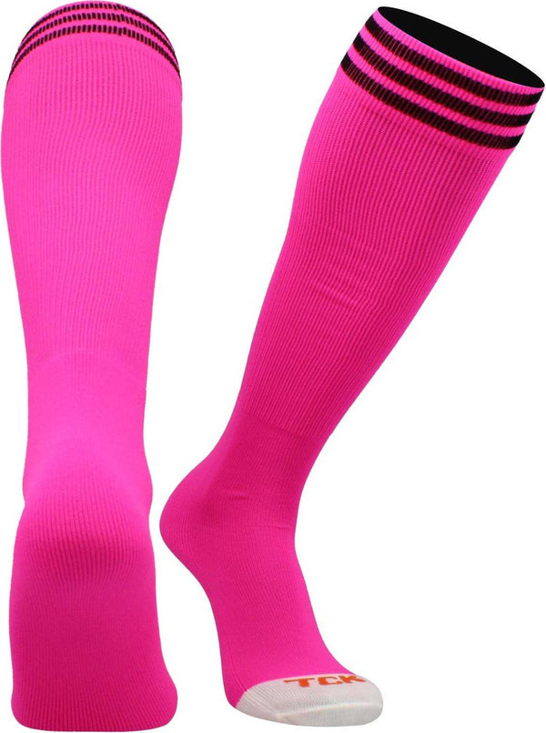 TCK Prosport Striped Knee High Tube Socks - Hot Pink Black - HIT a Double