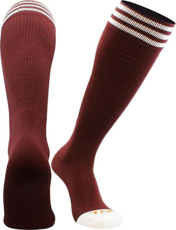 TCK Prosport Striped Knee High Tube Socks - Maroon White - HIT a Double