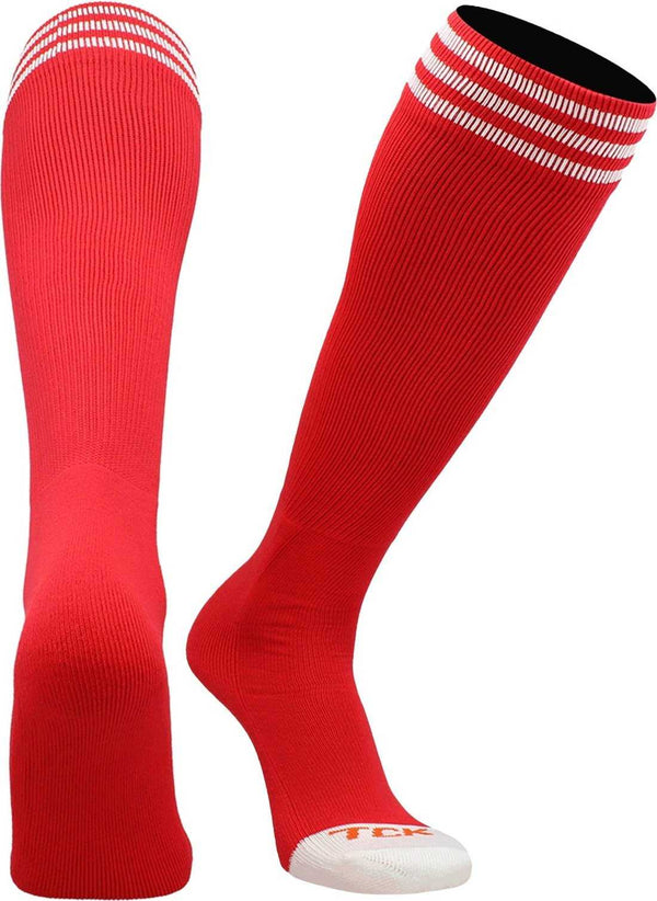 TCK Prosport Striped Knee High Tube Socks - Scarlet White - HIT a Double