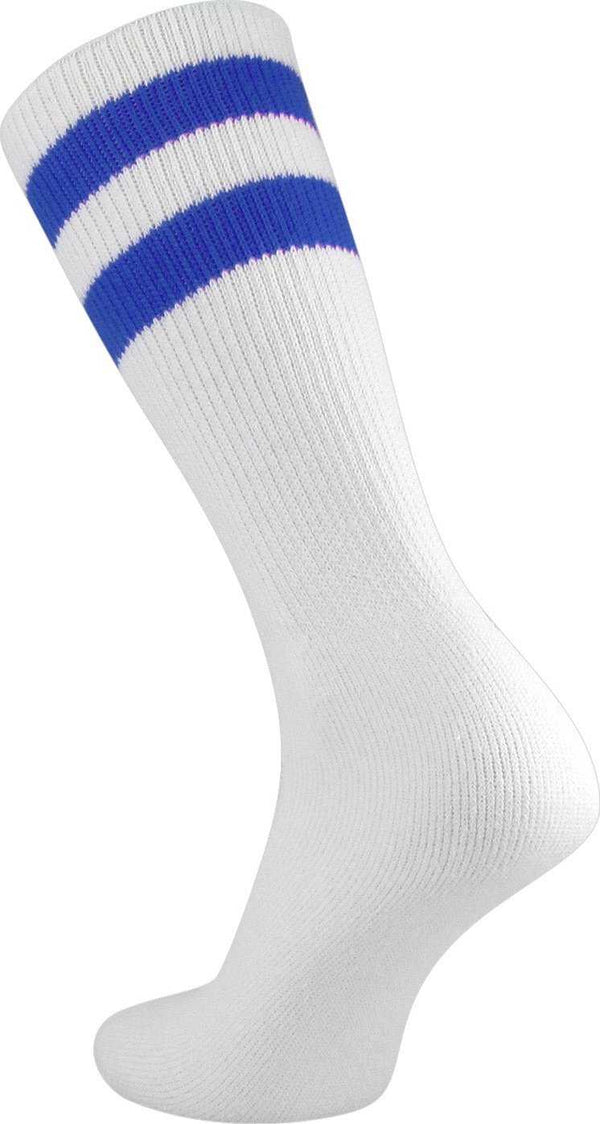 TCK Retro 2-Stripe Mid Calf Tube Socks - White Royal - HIT a Double