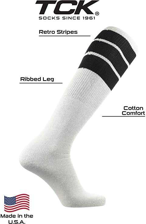 TCK Retro 3-Stripe Knee High Multisport Tube Socks - White Black - HIT a Double