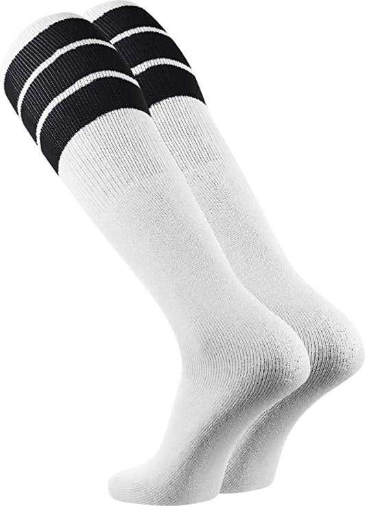 TCK Retro 3-Stripe Knee High Multisport Tube Socks - White Black - HIT a Double