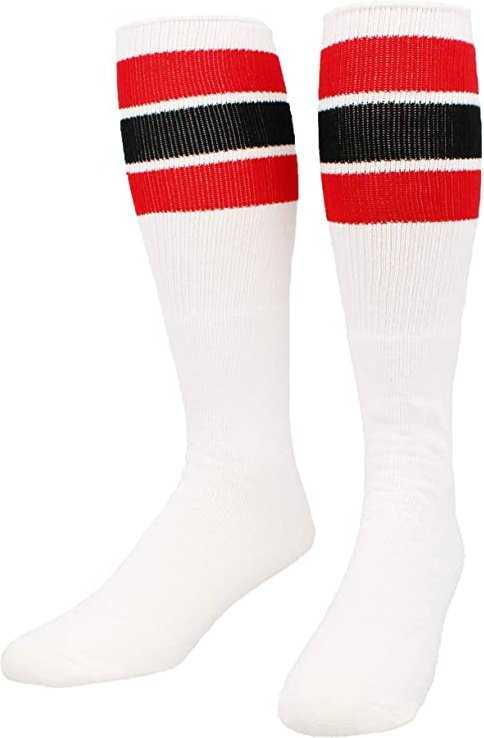 TCK Retro 3-Stripe Knee High Multisport Tube Socks - White Scarlet Black Scarlet - HIT a Double