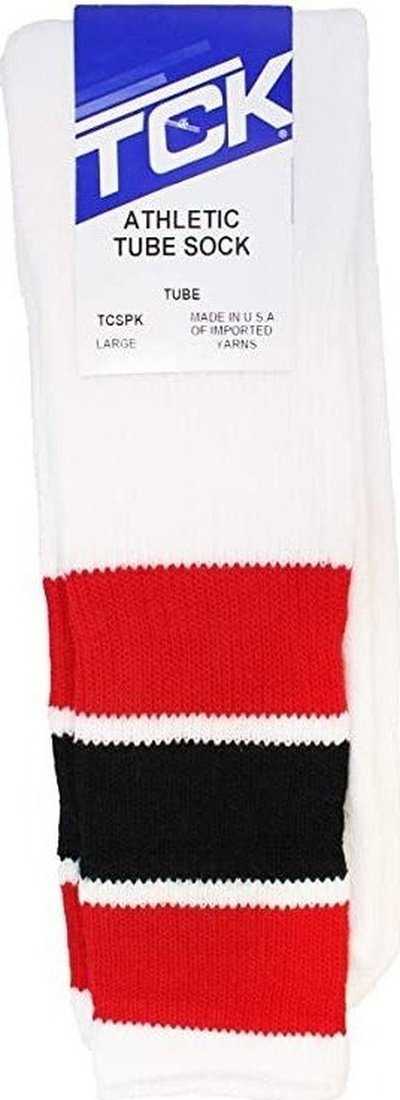 TCK Retro 3-Stripe Knee High Multisport Tube Socks - White Scarlet Black Scarlet - HIT a Double