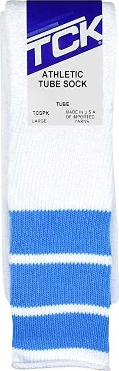 TCK Retro 3-Stripe Knee High Multisport Tube Socks - White Columbia Blue - HIT a Double