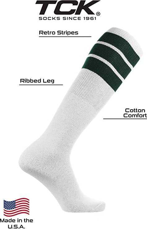TCK Retro 3-Stripe Knee High Multisport Tube Socks - White Dark Green - HIT a Double