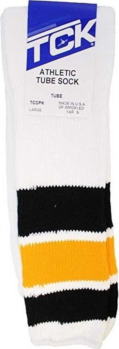 TCK Retro 3-Stripe Knee High Multisport Tube Socks - White Black Gold Black - HIT a Double