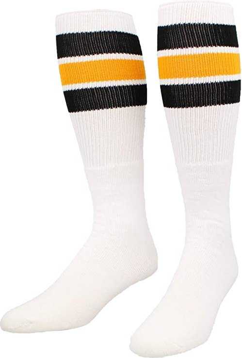 TCK Retro 3-Stripe Knee High Multisport Tube Socks - White Black Gold Black - HIT a Double