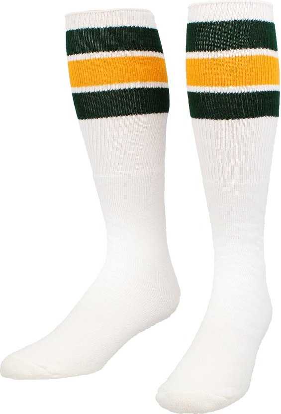 TCK Retro 3-Stripe Knee High Multisport Tube Socks - White Dark Green Gold Dark Green - HIT a Double