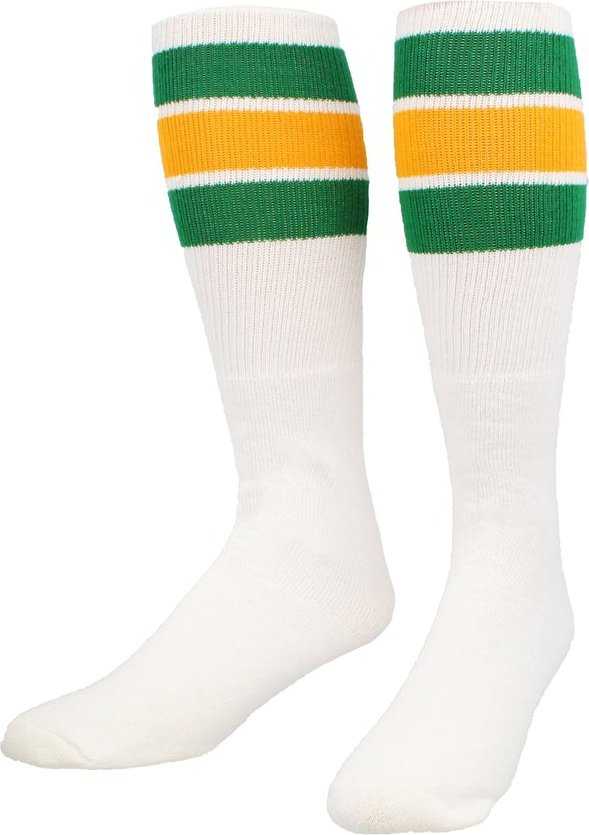 TCK Retro 3-Stripe Knee High Multisport Tube Socks - White Kelly Gold Kelly - HIT a Double