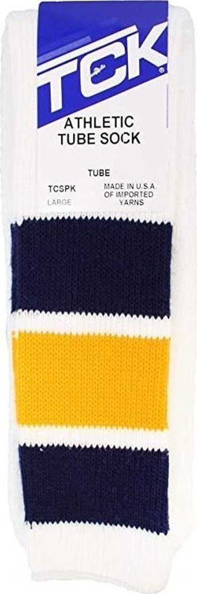 TCK Retro 3-Stripe Knee High Multisport Tube Socks - White Navy Gold Navy - HIT a Double