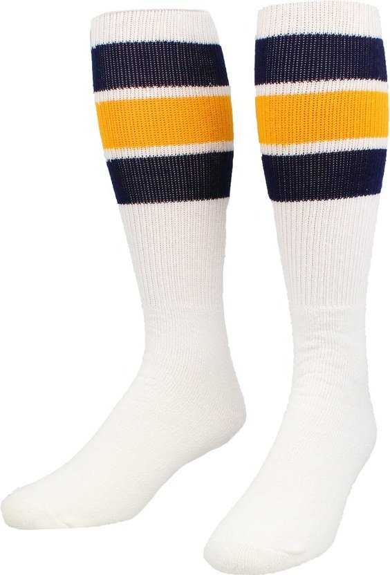 TCK Retro 3-Stripe Knee High Multisport Tube Socks - White Navy Gold Navy - HIT a Double