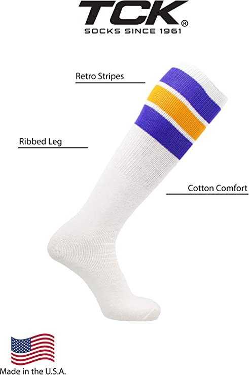 TCK Retro 3-Stripe Knee High Multisport Tube Socks - White Purple Gold Purple - HIT a Double