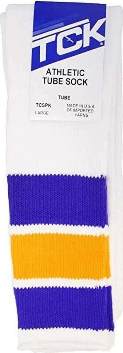 TCK Retro 3-Stripe Knee High Multisport Tube Socks - White Purple Gold Purple - HIT a Double