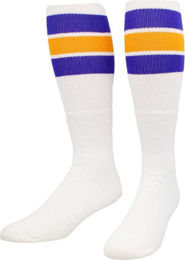 TCK Retro 3-Stripe Knee High Multisport Tube Socks - White Purple Gold Purple - HIT a Double