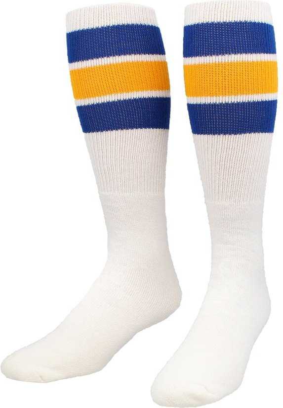 TCK Retro 3-Stripe Knee High Multisport Tube Socks - White Royal Gold Royal - HIT a Double