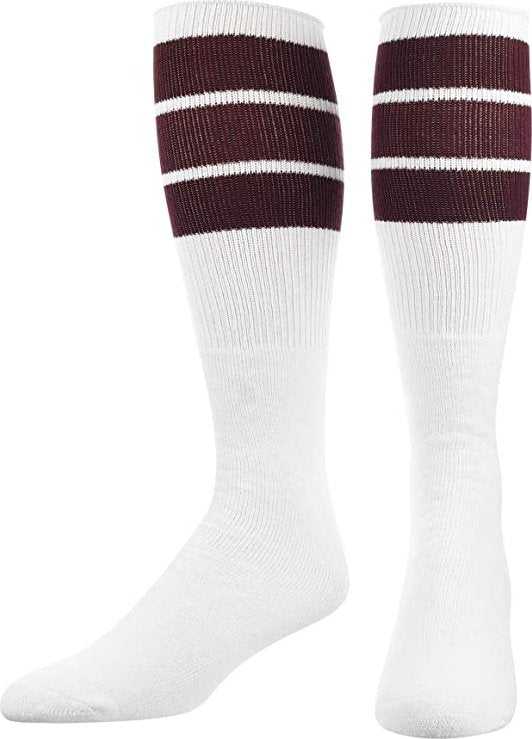 TCK Retro 3-Stripe Knee High Multisport Tube Socks - White Maroon - HIT a Double