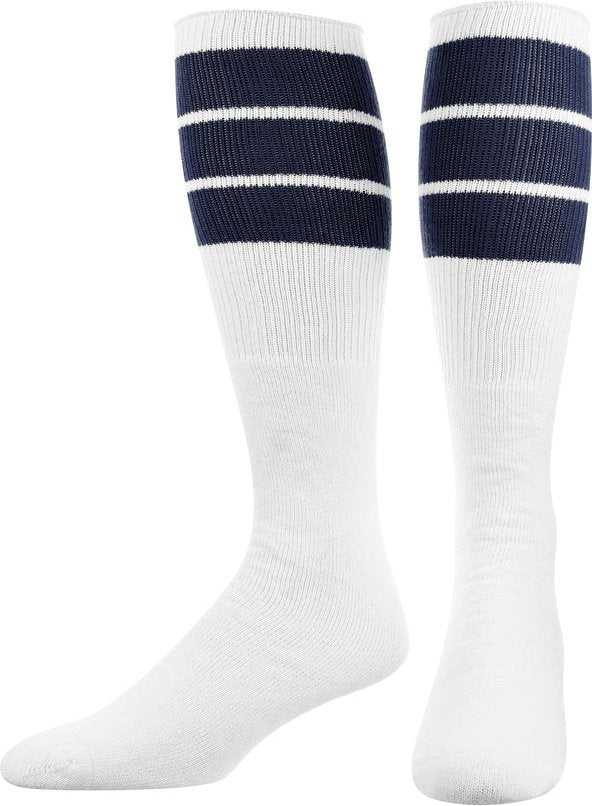 TCK Retro 3-Stripe Knee High Multisport Tube Socks - White Navy - HIT a Double