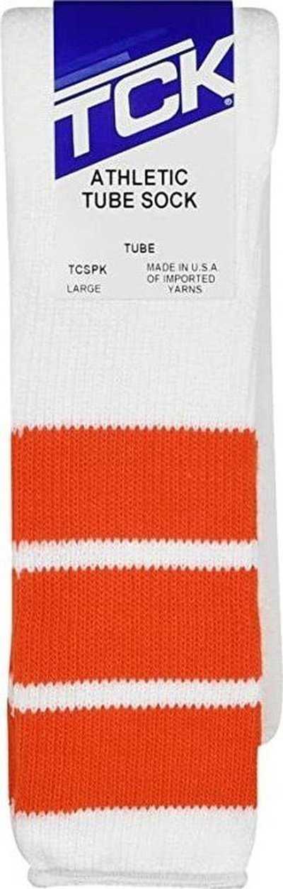 TCK Retro 3-Stripe Knee High Multisport Tube Socks - White Orange - HIT a Double