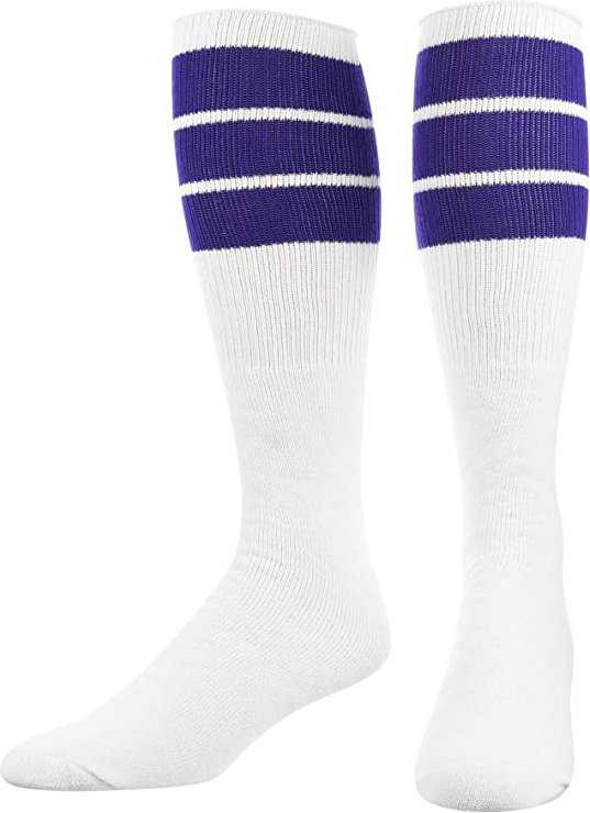 TCK Retro 3-Stripe Knee High Multisport Tube Socks - White Purple - HIT a Double