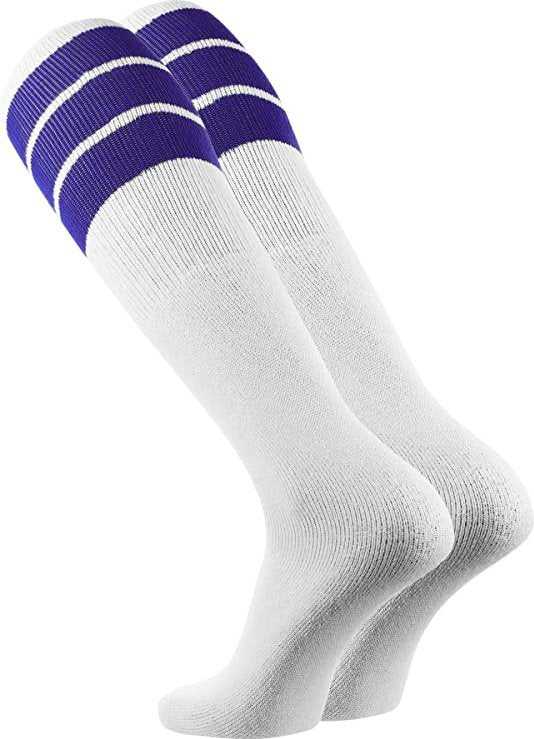 TCK Retro 3-Stripe Knee High Multisport Tube Socks - White Purple - HIT a Double