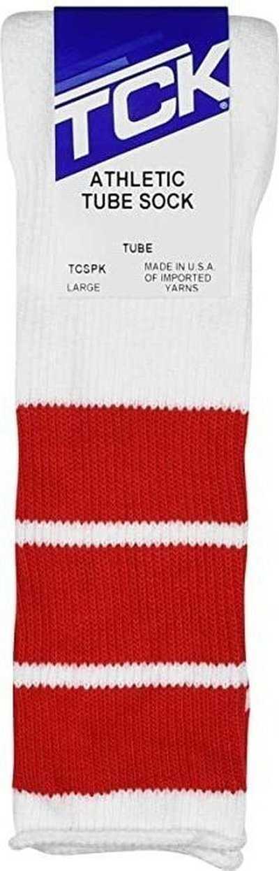 TCK Retro 3-Stripe Knee High Multisport Tube Socks - White Scarlet - HIT a Double