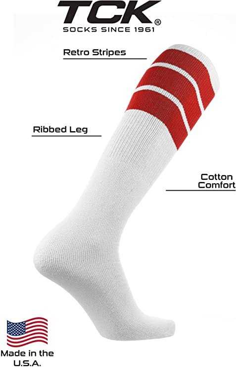 TCK Retro 3-Stripe Knee High Multisport Tube Socks - White Scarlet - HIT a Double