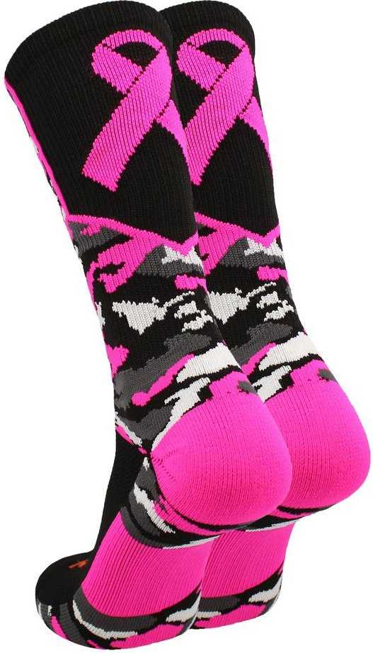 TCK Woodland Aware Breast Cancer Ribbon Crew Socks - Black Hot Pink - HIT a Double
