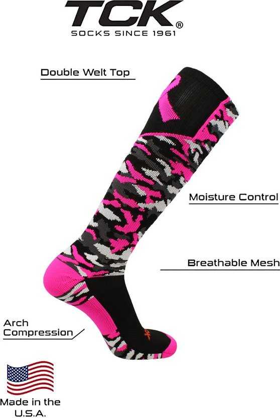 TCK Woodland Aware Breast Cancer Ribbon Knee High Socks - Black Hot Pink - HIT a Double
