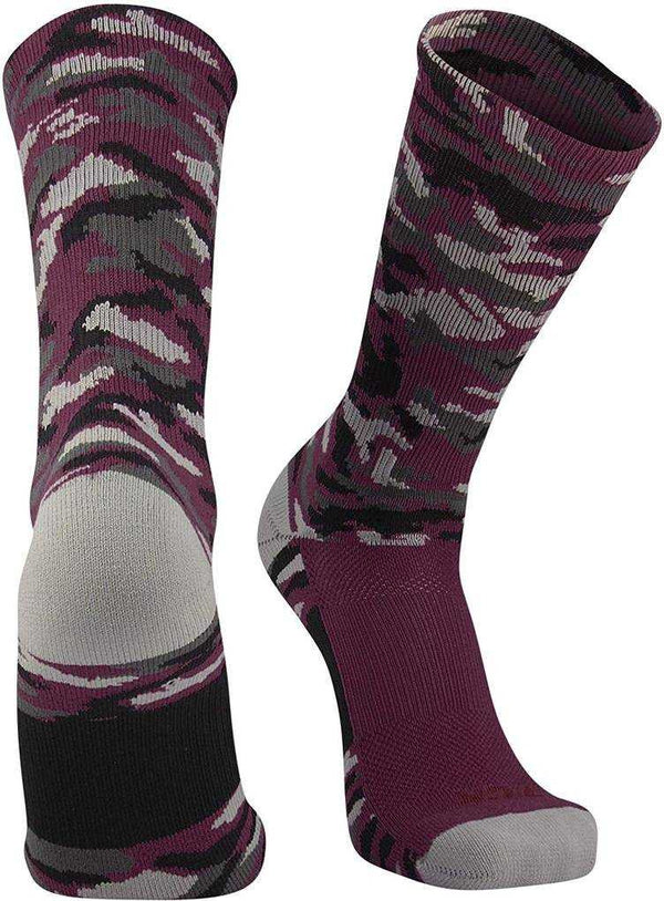 TCK Woodland Camo Crew Socks - Maroon Camo - HIT a Double
