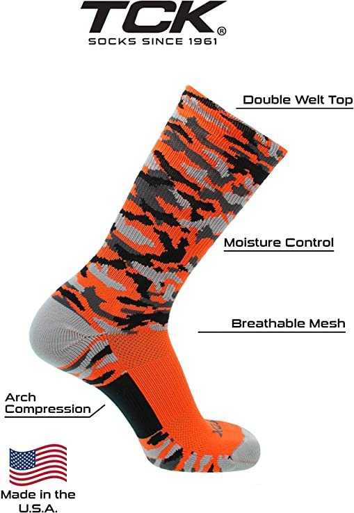 TCK Woodland Camo Crew Socks - Orange Camo - HIT a Double