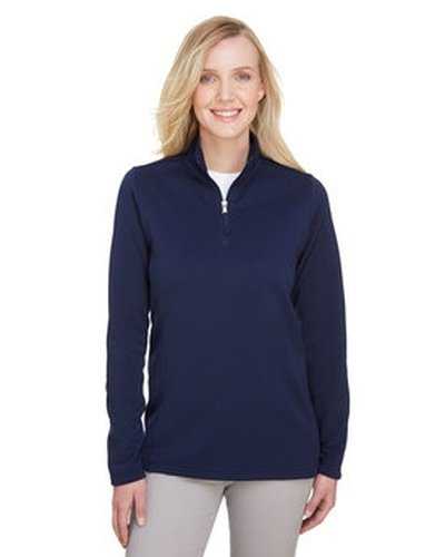 Ultraclub UC792W Ladies' Coastal Pique Fleece Quarter-Zip - Navy - HIT a Double